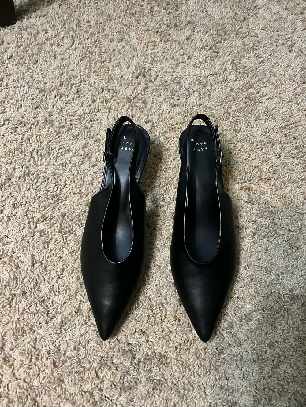 a new day Black Pointed Slingback Heels with Gold Accent